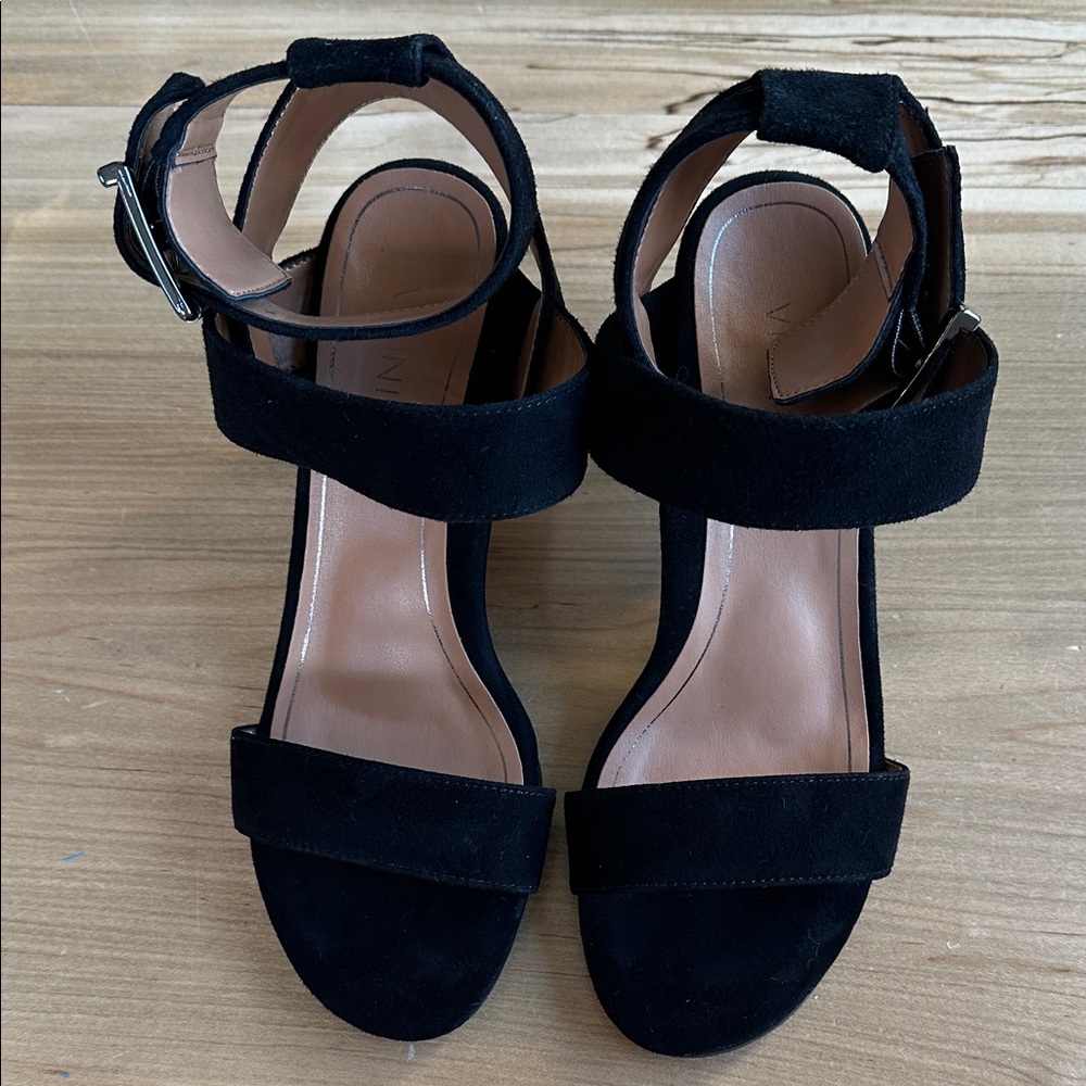 Vionic Black Suede Heeled Sandals
